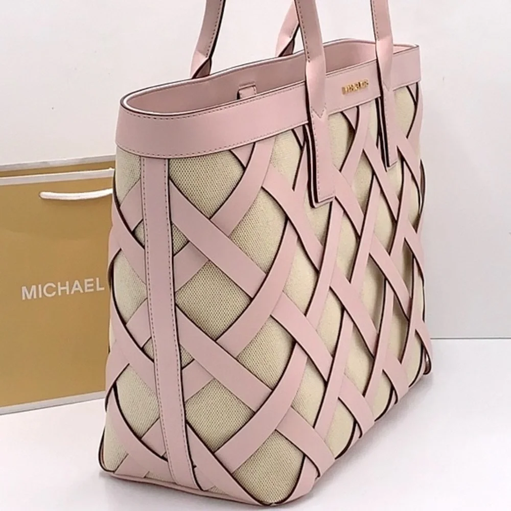 MICHAEL KORS SIENNA Large Tote Shoulder BAG In POWDER BLUSH Leather Canvas